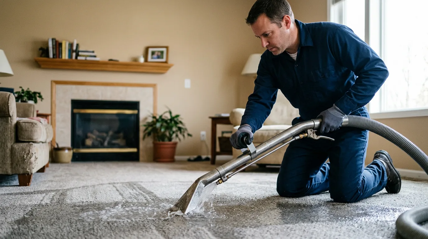 Water damage restoration technician working near Oakley, MI